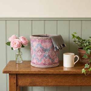 Plum Geometric Medallion Basket | Teal Accent Desk Organizer | Farmhouse Planter