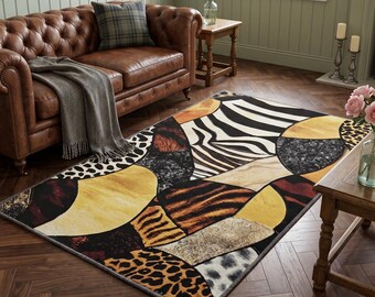 Mixed Leopard Zebra Mat | Living Room Area Runner | Bold Boho Safari Carpet