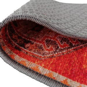 Red Geometric Stair Carpet Cover | Machine Washable Padding | Warm Tribal Step Runner image 11
