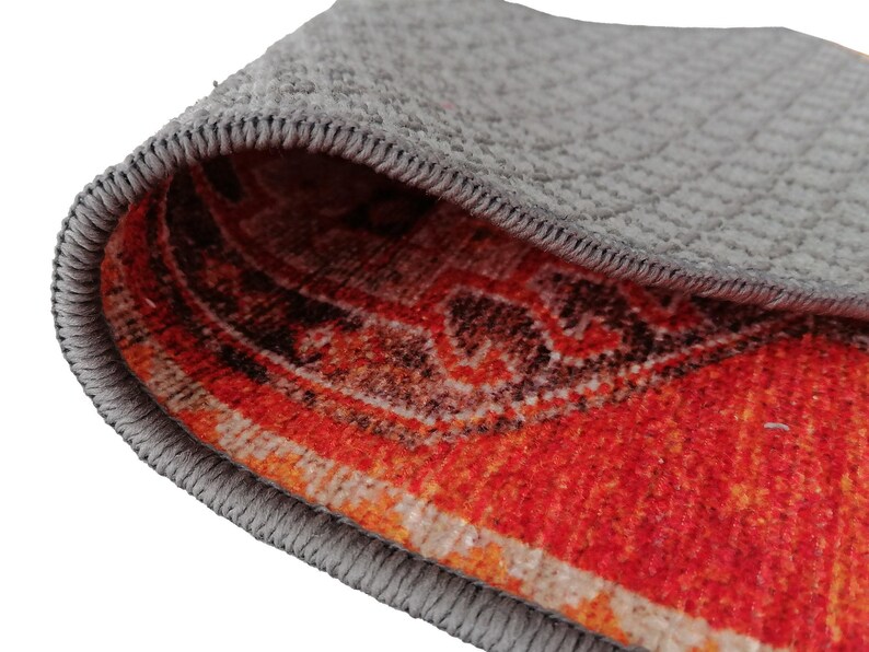 Red Geometric Stair Carpet Cover | Machine Washable Padding | Warm Tribal Step Runner image 11