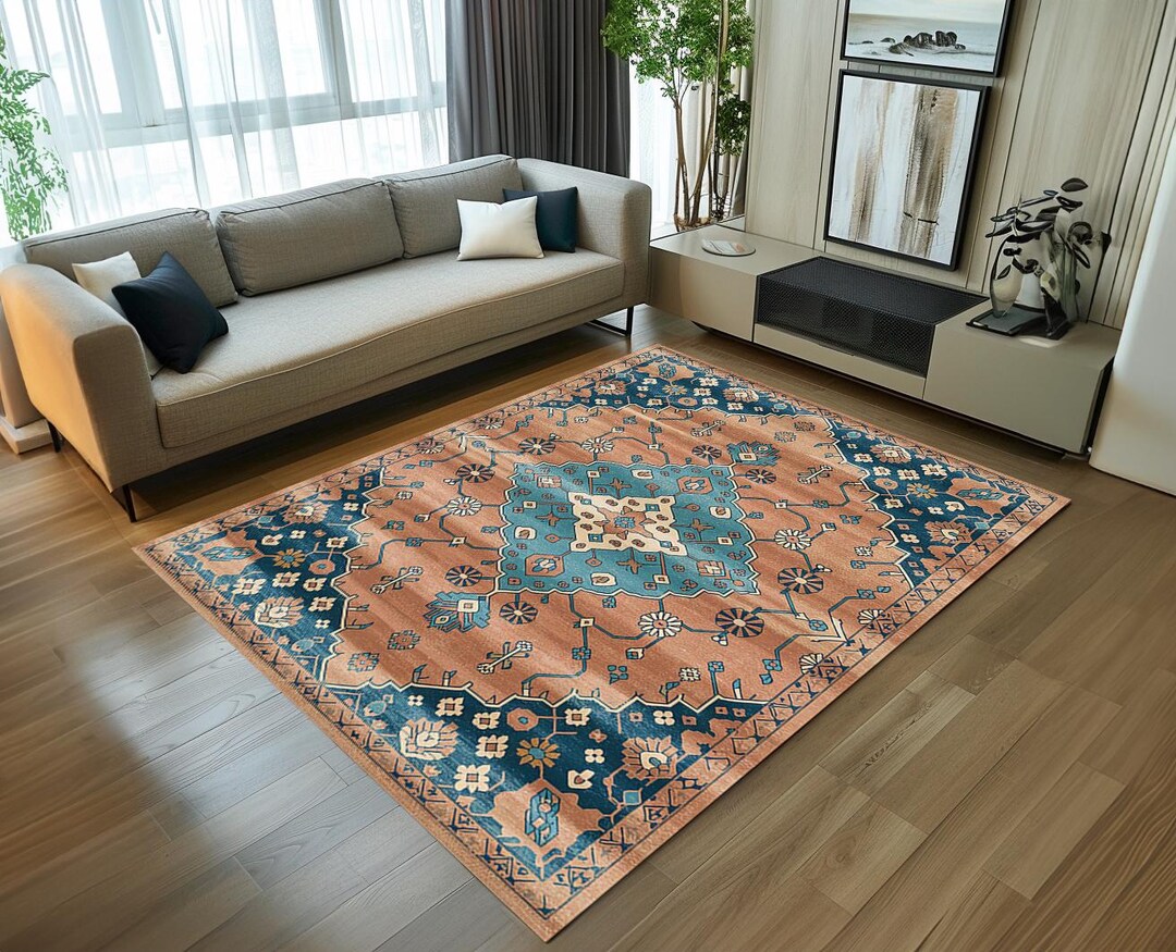 Rust Color Rug, Oriental Pattern Rug, Living Room Decor, Primitive Rug ...