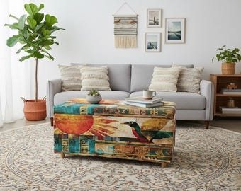 Yellow Sun Bird Storage Bench | Entryway Shoe Trunk | Boho Eclectic Seating
