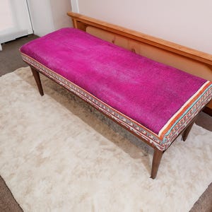 Pink bench, Ottoman bench, Sitting bench, Wood work bench, Living room bench, Bedroom bench, Handmade furniture, Boho bench, Ethnic bench