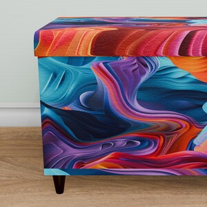 Colorful printed bench, Rustic storage, Wood storage bench, Contemporary bench, Stylish decoration, Office bench, Everyday bench, M-155