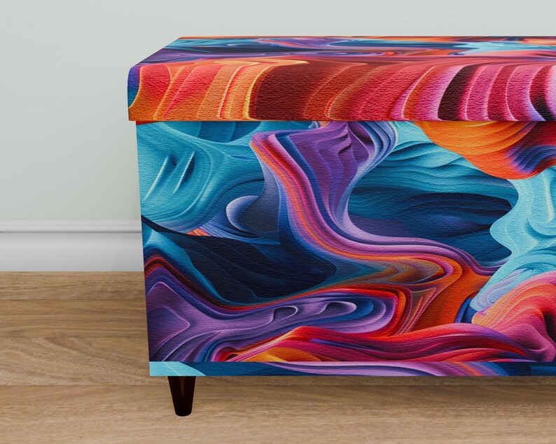 Colorful printed bench, Rustic storage, Wood storage bench, Contemporary bench, Stylish decoration, Office bench, Everyday bench, M-155