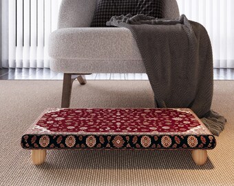 Retro handmade footstool, Upholstered ottoman stool, Vanity ottoman, Wooden legs footstool, Stool Ergonomic fabric footrest, M-472