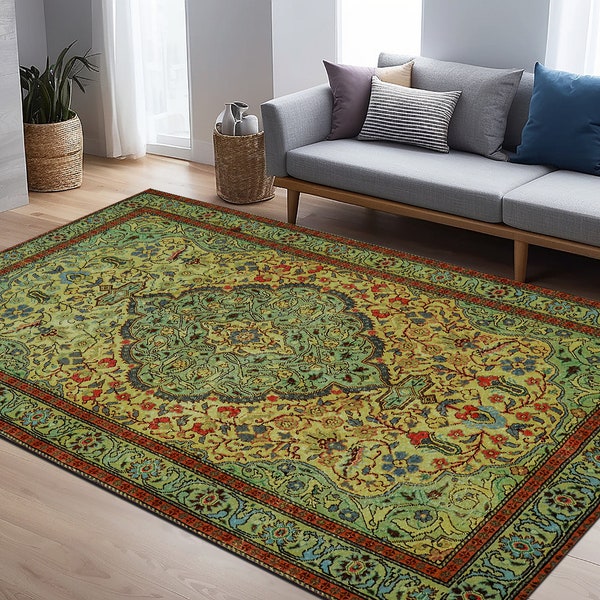 Green Color Carpet, Ottoman Rug, Rug For Livingroom, Farmhouse Rug, Housewarming rug, Ethnic Pattern Carpet, Anatolian Runner, 5 x 7 Rug