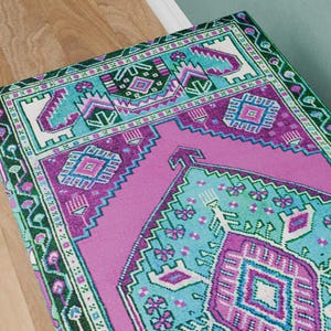 Vintage pattern bench, Purple blue trunk, Handmade storage, Unique home decor, Kitchen organizer, Dressing bench, Daily use bench, 129-02