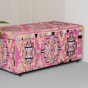 Colorful tribal ottoman storage, Elegant ottoman bench, Hallway shoe bench, Colorful furniture, Comfortable bench, Bedroom trunk, 330-06