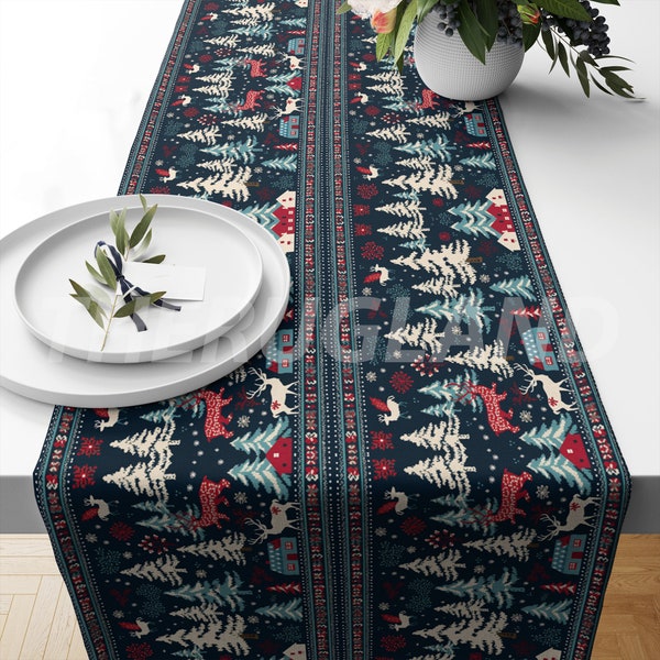 Orientalischer Kelim Läufer, Winter Saison Tischdeko, Eleganter Stoff Tischläufer, Premium Qualität Weihnachtsdekor Tischläufer