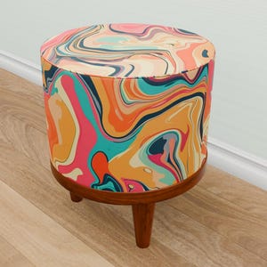 Colorful footstool, Marbling ar stool, Stylish furniture, Laundry room seat, Designer pouf stool, Vanity round bench, Bedroom pouf, M-115
