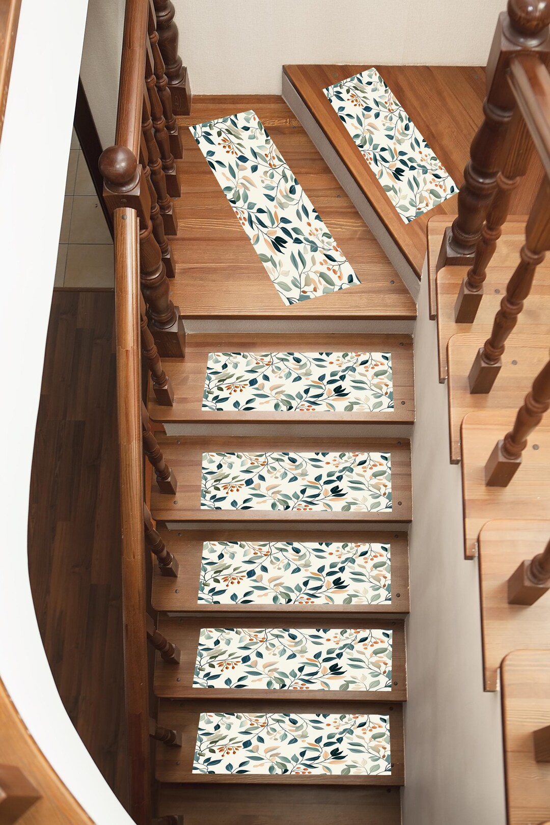 Single Stair Rug Stair Steps Layer, Leaf Print Rug, Bohemian Rug, Washable Rug, Oriental ...