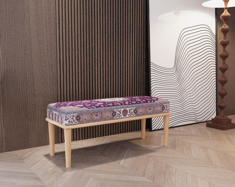 This nomadic-style floral ottoman bench is perfect for vanity tables, hallways, foyers, or as a telephone bench. Handmade with care, it combines style, comfort, and functionality. Ideal for adding a cozy, boho-inspired touch to any living space.