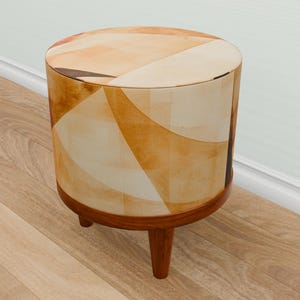 Geometric design pouf, Rustic hall pouf, Picnic table stool, Bench plant stand, Modern footstool, Small footrest, Bespoke pouf stool, M-35