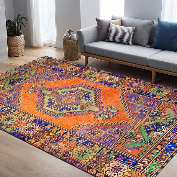Tribal rug, Hippie rug, Boho decor rug, Vintage pattern rug, Entrance rug, Coastal rug, Modern area rug, Anti slip rug, Turkish design rug