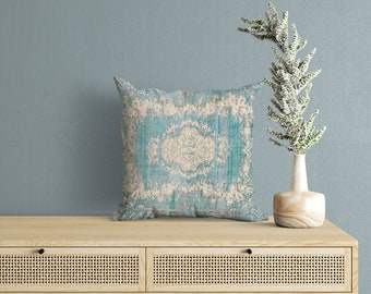 neutral pillow, blue kilim pillow, bohemian pillow, teal pillow, boho decor pillow, soft pillow, washable pillow, bed pillow, sofa pillow