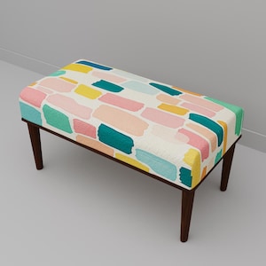 Geomteric design pouf, Pastel color bench, Colorful stool, Artistic bench, Foyer footrest, Boho home decor, Bedroom pouf, Gossip seat, M-193