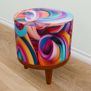 Colorful design pouf,  Vanity footstool, Ottoman pouf stool, Round mid table, Coffee table, Side of bed bench, Laundry room seat, M-153