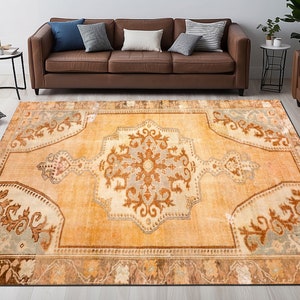Bohemian rug, Orange area rug, Washable rug, Bedroom rug, Entrance rug, Eco friendly rug, Home decor rug, Vintage pattern rug, Medallion rug