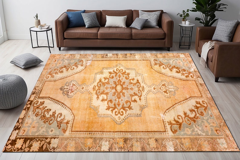 Bohemian rug, Orange area rug, Washable rug, Bedroom rug, Entrance rug, Eco friendly rug, Home decor rug, Vintage pattern rug, Medallion rug