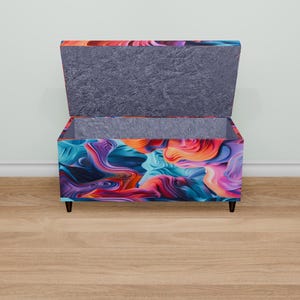 Colorful printed bench, Rustic storage, Wood storage bench, Contemporary bench, Stylish decoration, Office bench, Everyday bench, M-155