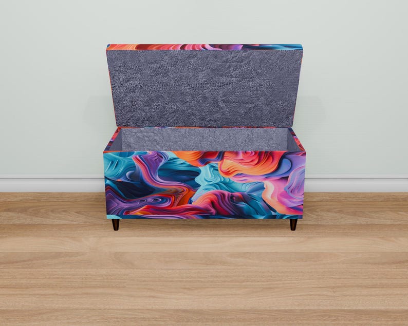 Colorful printed bench, Rustic storage, Wood storage bench, Contemporary bench, Stylish decoration, Office bench, Everyday bench, M-155