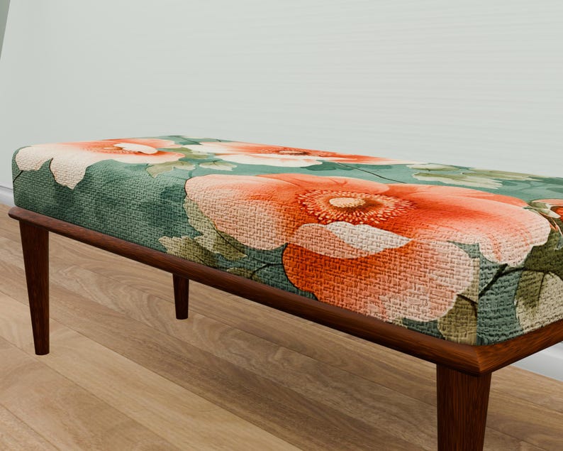 Home entrance bench, Ottoman bench, Artistic style bench, Flower pattern bench, Living room bench, Bench for corridor, Mudroom bench, M-83