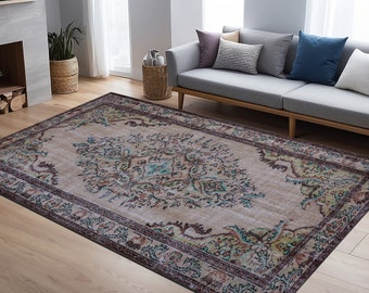 framed large rug, turkish style rug, entrance print rug, ocean blue rug, 5x7 ft oversize rug, washable big rug, cat friendly rug, floor rug