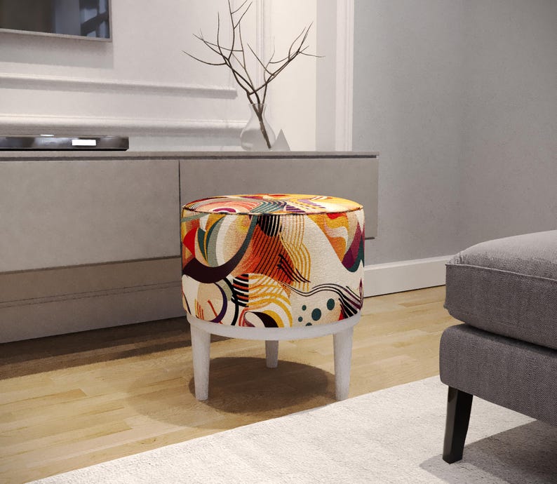 Chenille Footstool, Boho Round Pouf, Modern Shoe Stool, Entryway ...