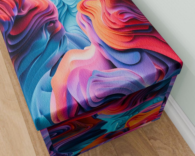 Colorful printed bench, Rustic storage, Wood storage bench, Contemporary bench, Stylish decoration, Office bench, Everyday bench, M-155