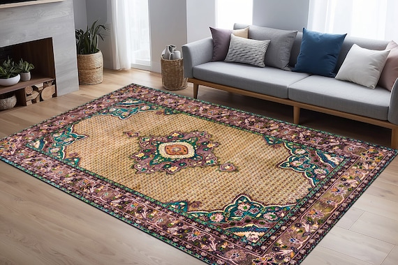 Pastel color rug, Oriental rug, Boho rug, Vintage inspired rug, Soft pile rug, Non slip rug, Multicolor rug, Living room rug, Classy rug