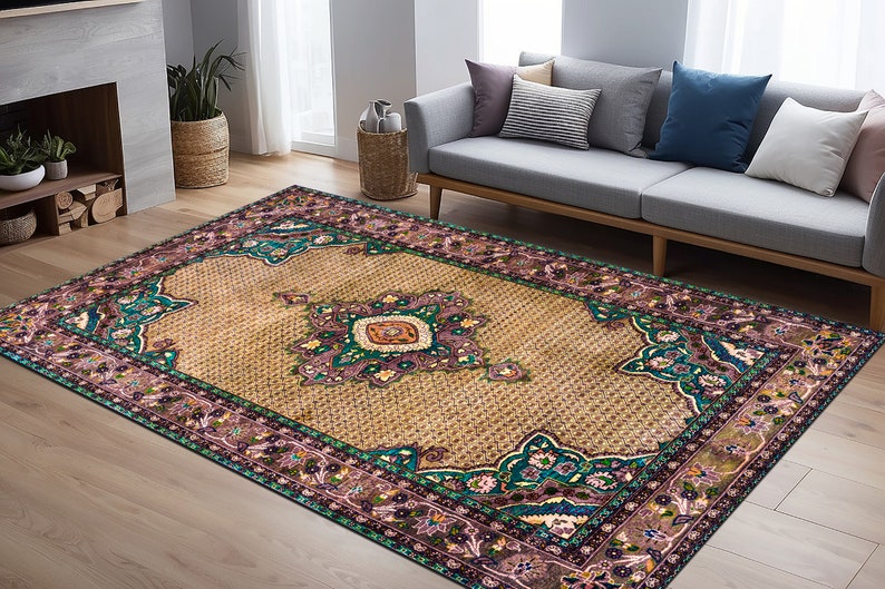 Pastel color rug, Oriental rug, Boho rug, Vintage inspired rug, Soft pile rug, Non slip rug, Multicolor rug, Living room rug, Classy rug
