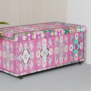 Ethnic floral decor storage ottoman, Elegant ottoman bench, Colorful bench, Bedroom trunk, Comfortable bench, High end furniture, 344-03