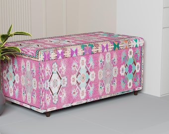 Ethnic floral decor storage ottoman, Elegant ottoman bench, Colorful bench, Bedroom trunk, Comfortable bench, High end furniture, 344-03