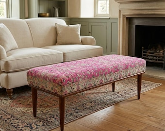 Magenta Floral Ottoman Bench | Upholstered Window Seat | Boho Bedroom Decor