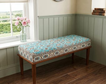 Cyan Blue Motif Stool | Makeup Vanity Footrest | Maximalist Lounge Ottoman