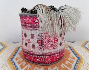 Pink Storage Basket - Handwoven Cotton Round Organizer for Home