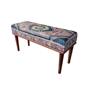 Retro-style upholstered blanket bench with vintage Turkish pattern, perfect for bedroom or dressing table use, versatile ottoman bench that can serve as a footstoolor chic coffee table accent.