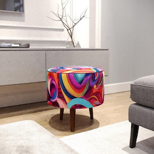 Puf com design colorido, Banqueta para penteadeira, Puf otomano, Mesa de centro redonda, Mesa de apoio, Banco lateral para cama, Assento para lavanderia, M-153