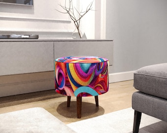 Colorful design pouf,  Vanity footstool, Ottoman pouf stool, Round mid table, Coffee table, Side of bed bench, Laundry room seat, M-153
