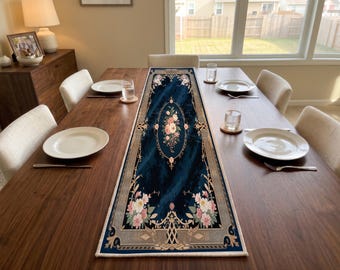 Midnight Rose Oval Table Runner | Kitchen Table Linen | Boho Dining Room Decor