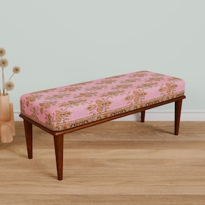 Pink oriental bench, Comfort bench, End of bed bench, Handmade bench, Livingroom bench, Makeup bench, Home decor bench, Kitchen seat, 337-01