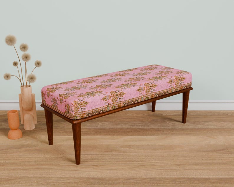 Pink oriental bench, Comfort bench, End of bed bench, Handmade bench, Livingroom bench, Makeup bench, Home decor bench, Kitchen seat, 337-01