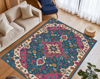 premium - Kalpana - Blauw / Roze, Tapijtloper 80 x 250 cm Wol Vloerkleed