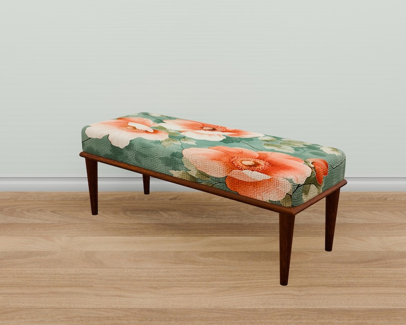 Home entrance bench, Ottoman bench, Artistic style bench, Flower pattern bench, Living room bench, Bench for corridor, Mudroom bench, M-83
