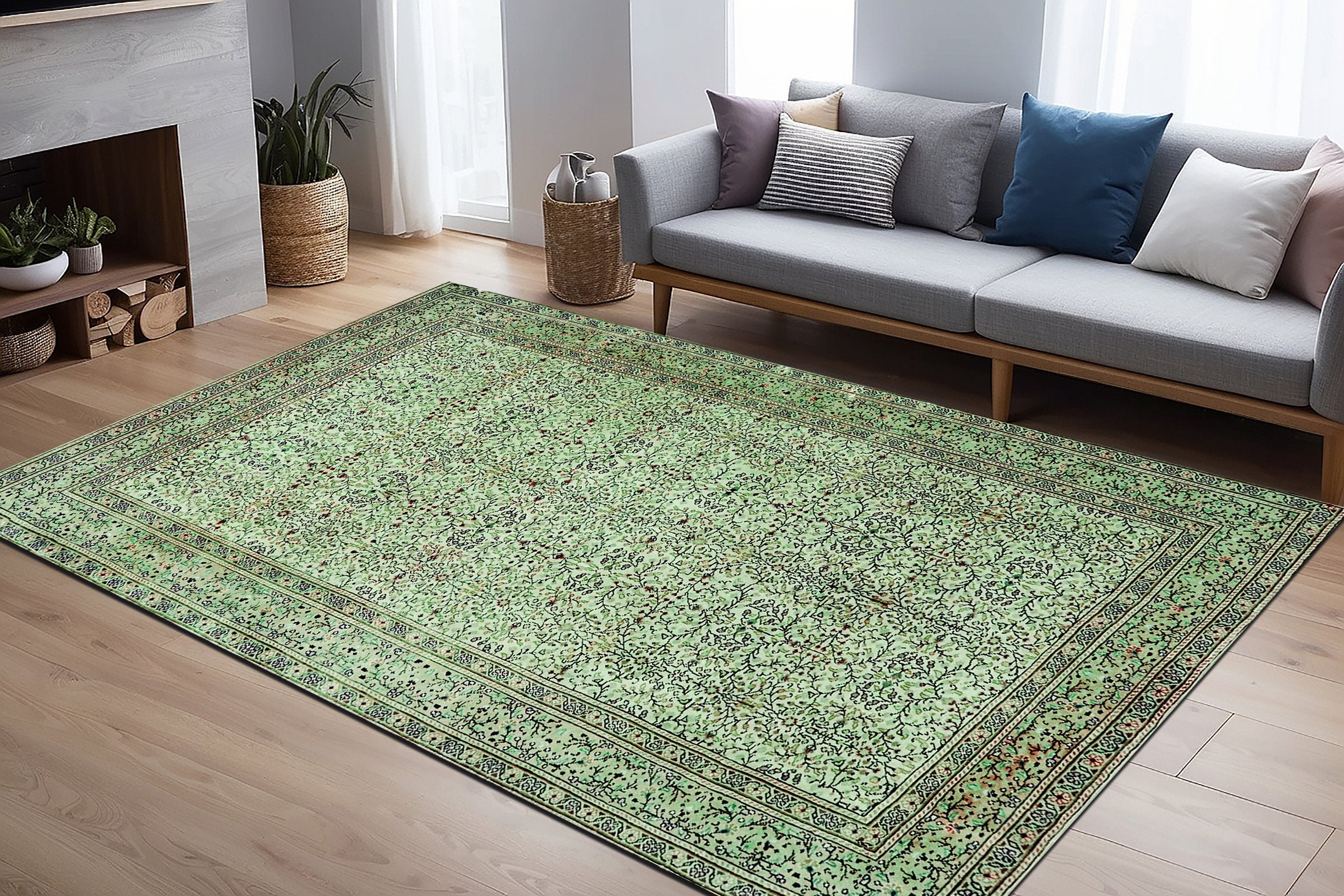 Green Ranch Rug Green Decor Rug, Large Size Rug, Farmhouse Rug, Washable Hand Rug ...
