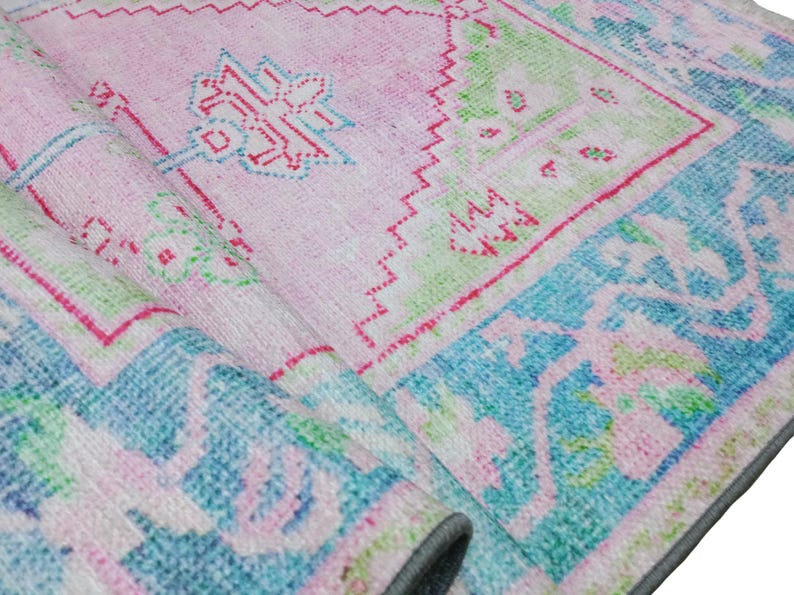 Pink Turkish Rug Pattern Turkish Area Rug: Pastel Pink Art Deco Style (machine Washable, Durable ...