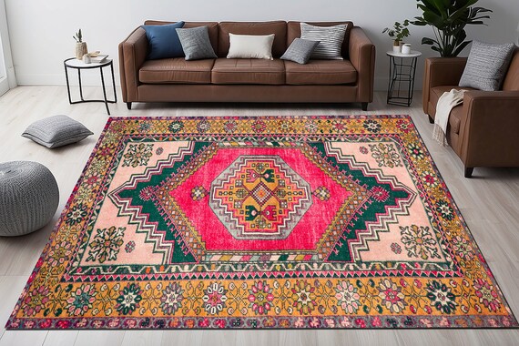 Bedroom rug, Tribal print rug, Bordered rug, Living room rug, Farmhouse rug, Kitchen rug, Balcony rug, Vintage pattern rug, Decorative rug