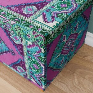Vintage pattern bench, Purple blue trunk, Handmade storage, Unique home decor, Kitchen organizer, Dressing bench, Daily use bench, 129-02