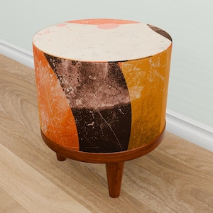 Round sofa companion, Orange pouf stool, Soft cushioned bench, Handmade footstool, Vanity pouf stool, Ottoman floor table, Cozy decor, M-134